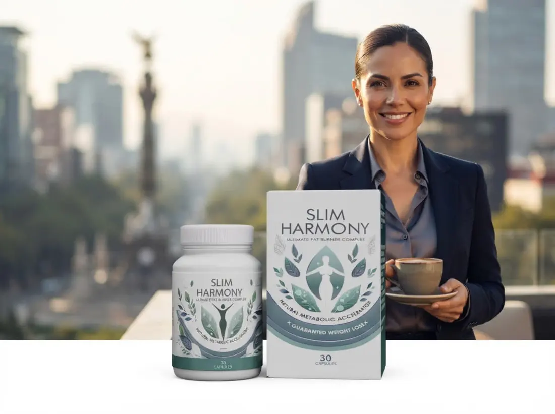 Profesional con café frente al horizonte de Ciudad de México y Slim Harmony