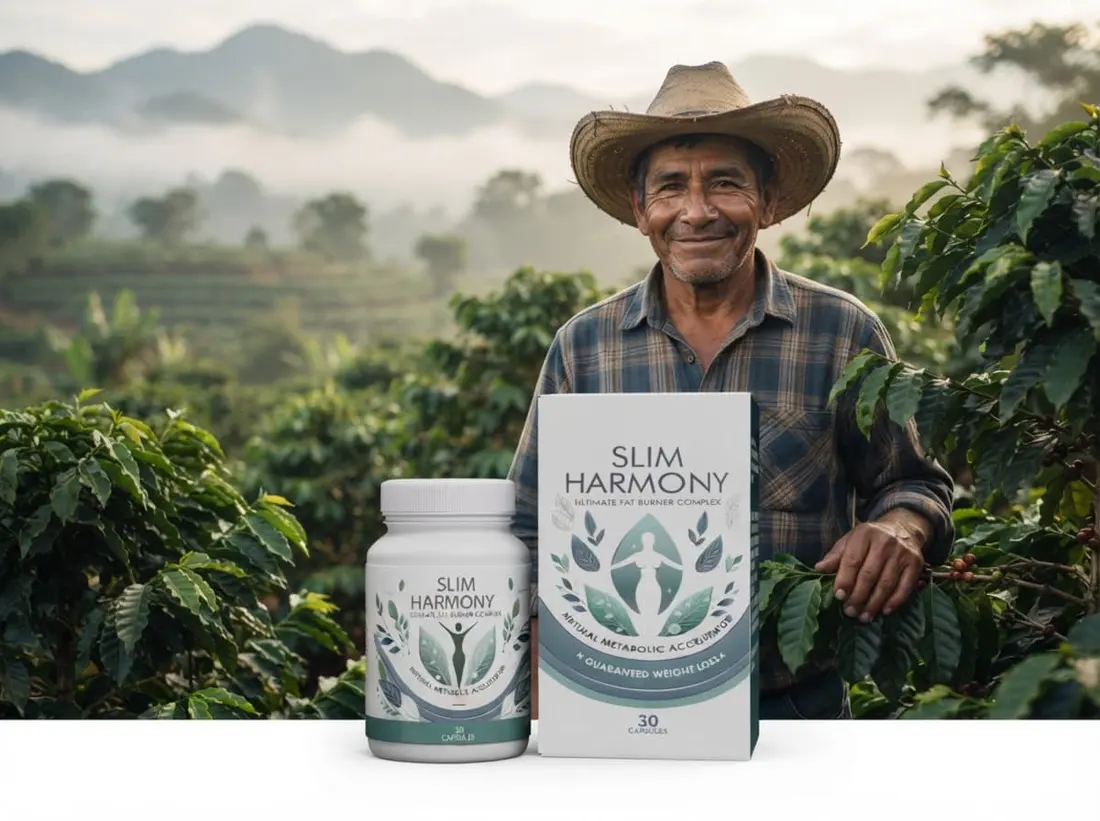 Productor con sombrero en un cafetal junto a Slim Harmony