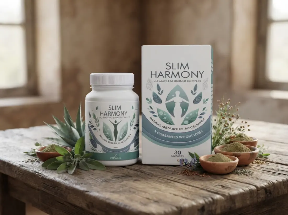 Hierbas y cortezas sobre mesa de madera junto a Slim Harmony