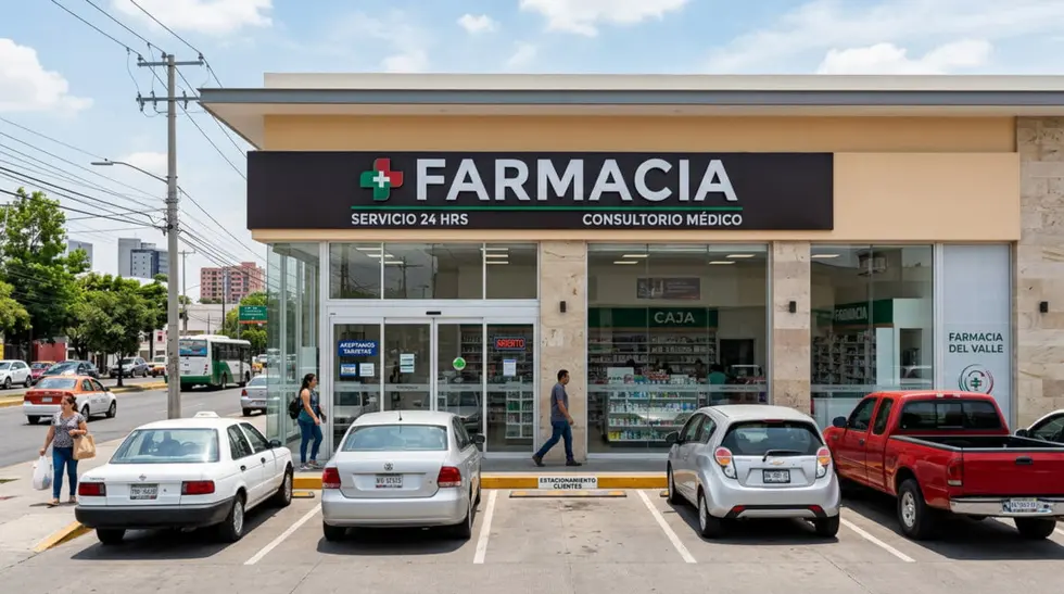 Interior moderno de una farmacia mexicana