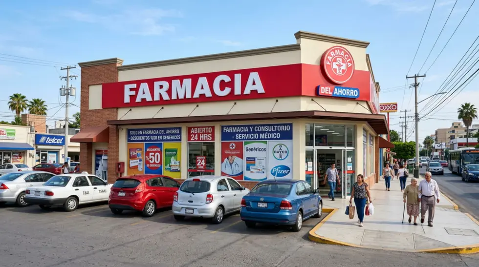 Fachada de una sucursal de Farmacias del Ahorro en México